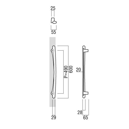 ユニオンドアハンドル　押し棒タイプ　品番：T6511-25-101 (直送品、扉厚：31~44mm,ご指示下さい。)｜sakan｜02