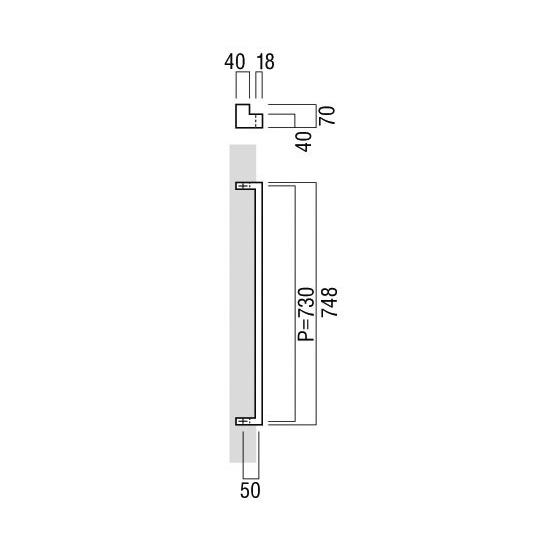 ユニオンドアハンドル　押し棒タイプ　品番：T685-01-001-L748 (直送品、扉厚：25~50mm,ご指示下さい。)｜sakan｜02