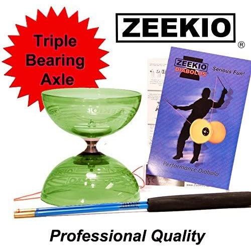 速くおよび自由な Sticks Fiberglass Bearing, Triple - Diabolo Spin Master Series Crystal Zeekio and Green) (Lime String その他おもちゃ