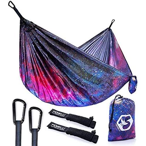 【60％OFF】 ? Hammock Camping Foxelli Lightweight Backpacking, Outdoors, for Perfect Carabiners, and Ropes Tree with Hammock Portable Nylon Parachute 吊るしタイプ