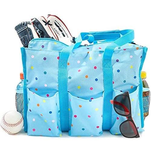 Rectangle Zip-Top Organizing Utility Tote Bag with Pockets for Teachers, Nurses, Moms - Blue with Rainbow Dots, 14.5 x 10.5 inches ダッフルバッグ Rectangle Zip-Top Organizing Utility Tote Bag with Pockets for Teachers, Nurses, Moms - Blue with Rainbow Dots, 14.5 x 10.5 inches ダッフルバッグ