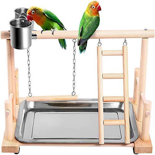 SAWMONG Bird Playgroud Parrots Wood Perch Playstand Stand Playpen Ladder with Feeder Seed Cups, Bird Ropes, Toys Exercise Play for Cockatiel スタンド