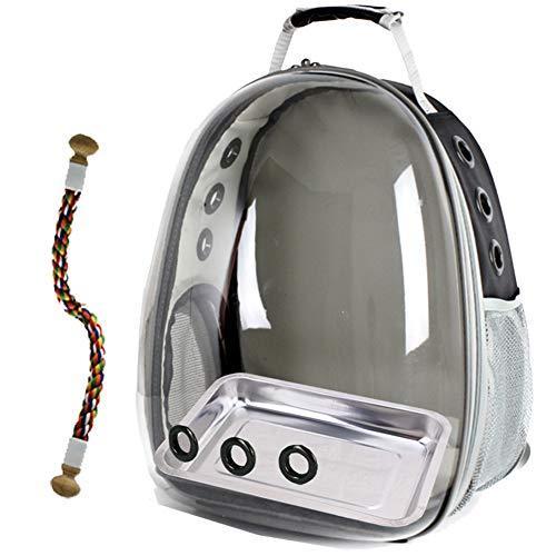 Bird Carrier, Space Capsule Bubble Bird Travel Backpack with Stainless Steel Tray and Standing Perch (Black)