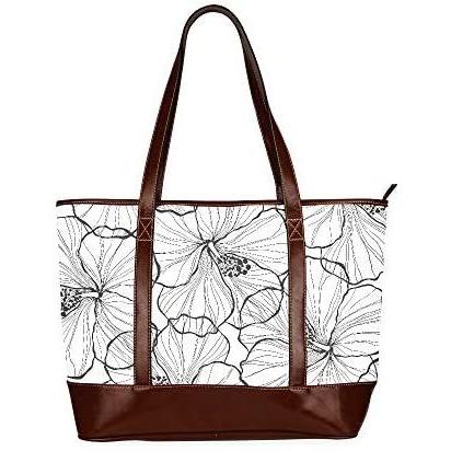 超激安 Black White Seamless Hibiscus Flowers Girls Handbags Tote Bags Travel Large Capacity Printed Travel Tote Bag With Zipper Top 在庫あり 即納 Atempletonphoto Com