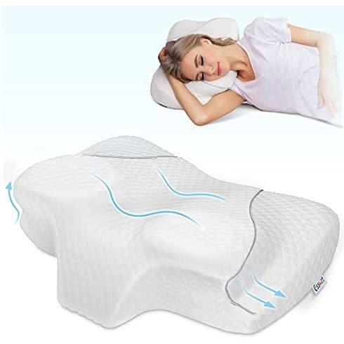 ESSORT Cervical Memory Foam Contour Pillow for Neck Pain Ergonomic Breathable Neck Pillows for Sleeping Adjustable Side Sleeper Pillow for B ヘッドレスト