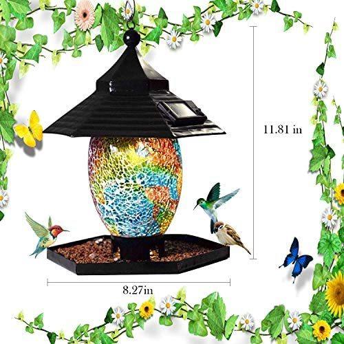 Solar Bird Feeder for Outside Hanging Outdoor Decor - LED Solar Powered Garden Decorative Lights Bird-House Wild Hanging Waterproof Mosaic D｜sakanori-store｜02