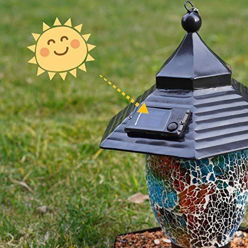 Solar Bird Feeder for Outside Hanging Outdoor Decor - LED Solar Powered Garden Decorative Lights Bird-House Wild Hanging Waterproof Mosaic D｜sakanori-store｜03