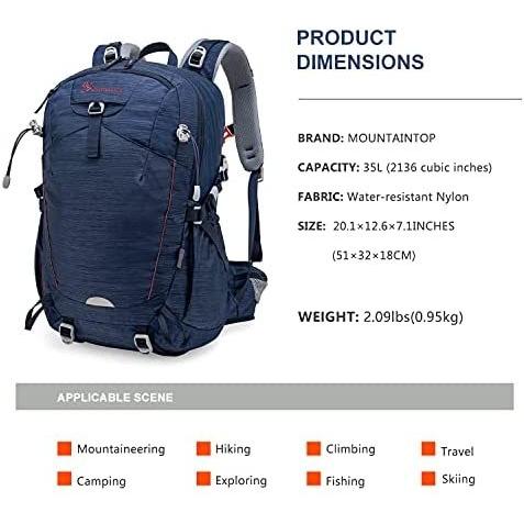 MOUNTAINTOP 35L Hiking, Camping, Travel Backpack with rain Cover for Men Women, Sapphire-Blue｜sakanori-store｜02