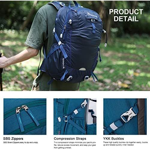 MOUNTAINTOP 35L Hiking, Camping, Travel Backpack with rain Cover for Men Women, Sapphire-Blue｜sakanori-store｜09