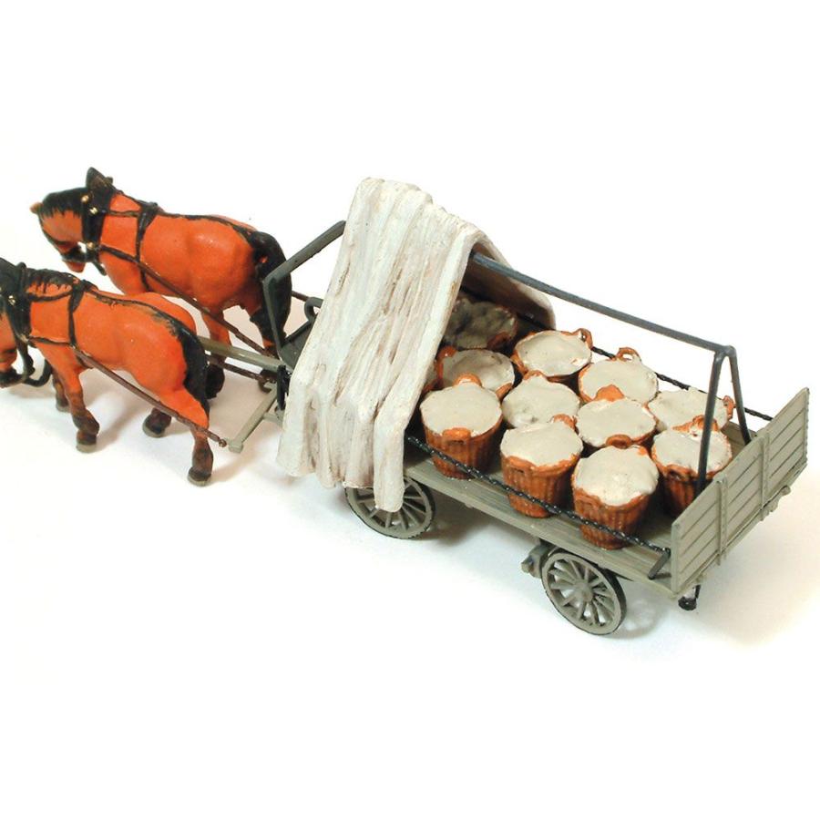 馬に牽かれる野菜かごを乗せた平台荷馬車 ：プライザー 塗装済完成品