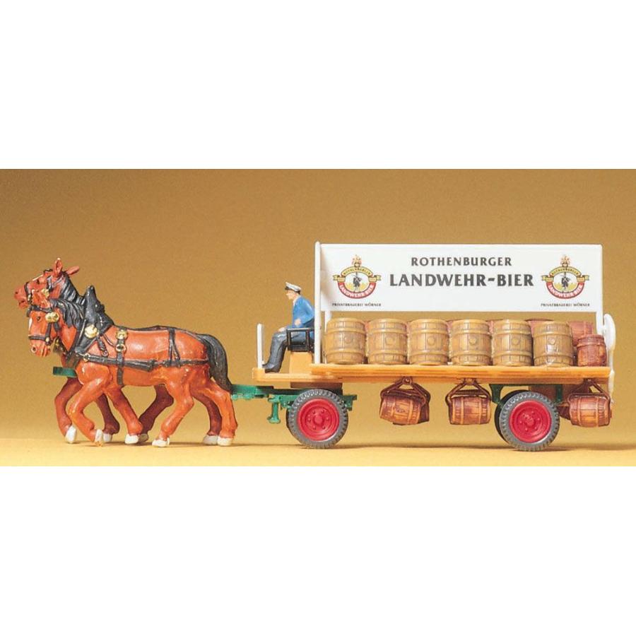 馬に牽かれるビールを乗せた荷馬車 ：プライザー 塗装済完成品 HO(1/87