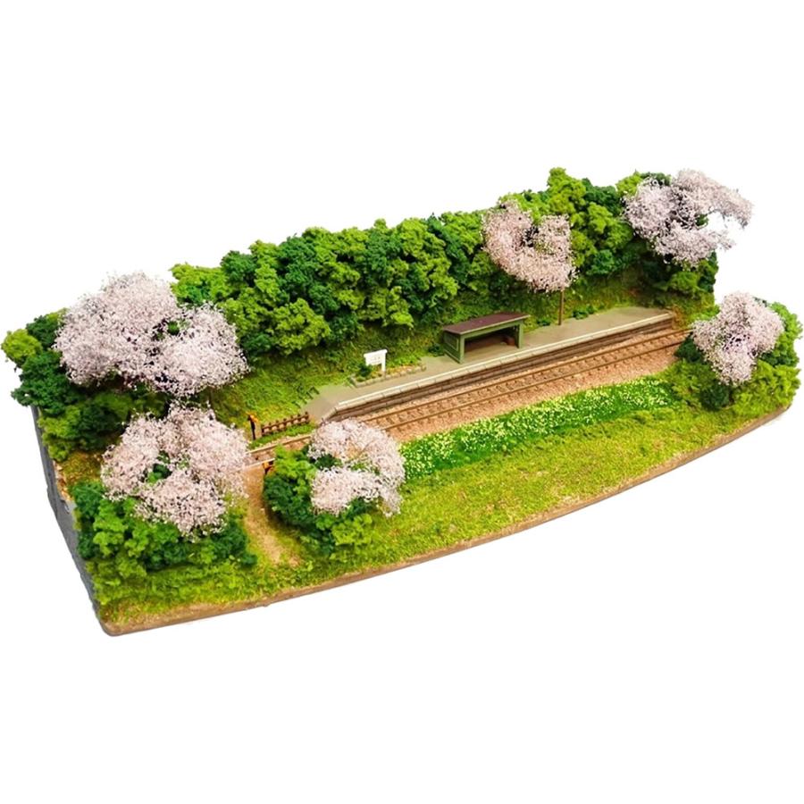 3台限定】Nゲージ ミニレイアウト 桜咲く山間小駅 ：KDF 塗装済完成品