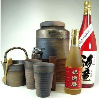 焼酎サーバー2000cc備前金彩 ペアグラス 還暦祝い限定 陶芸