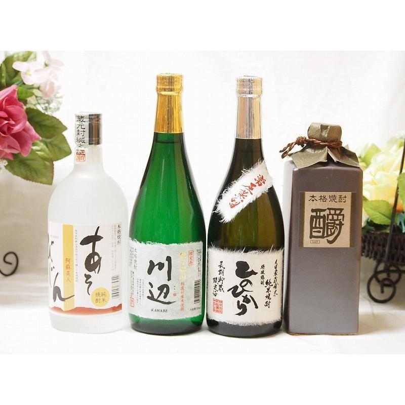 厳選熊本県米焼酎4本セット あそびじん阿蘇美人 純米焼酎 しょうエクセレンス 樫樽貯蔵 米焼酎 35度 川辺 常圧蒸留 ひのひかり 堅実な究極の