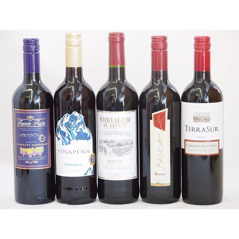ワインセット セレクション 赤ワイン 5本セット( スペインワイン 1本 フランスワイン 1本 イタリアワイン 1本 チリワイン｜sake-gets