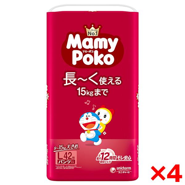 4個セット ユニチャーム マミーポコパンツ ドラえもん 紙おむつ 9〜15kg おおきめ Lサイズ 42枚入 男女共用（Yahoo!・総合通販PREMOA Yahoo!店）