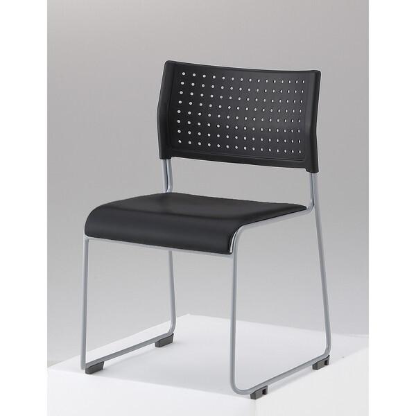 美品　アイリスチトセ　スタッキングチェア　黒色　4脚　ビニールレザー　引取り可：田川市 アイリスチトセ スタッキングチェア 背:樹脂 座:レザー ブラック 4脚