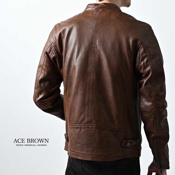RIDEZ RIDEZ ACE JACKET BROWN XL RLJ110 シングルライダース