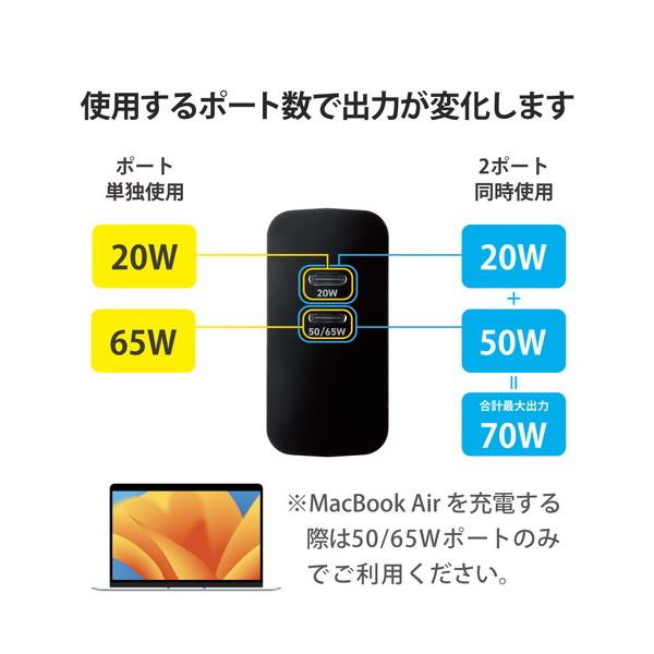 USB充電器 ELECOM エレコム ACDC-PD4570BK ノートパソコン 充電器 PD65W Type-C×2 小型 軽量 ブラック メーカー直送｜sake-premoa｜03