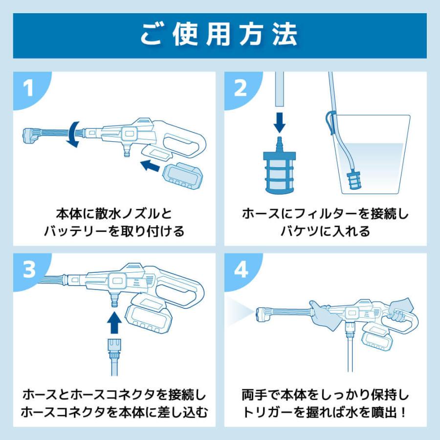 高圧洗浄機 コードレス 充電式 ハンディウォッシャー 洗車 洗車機 洗車用品 外壁 コケ 除去 車掃除 高圧 大掃除 foret CPW-21 充電式コードレス高圧洗浄機｜sake-premoa｜12