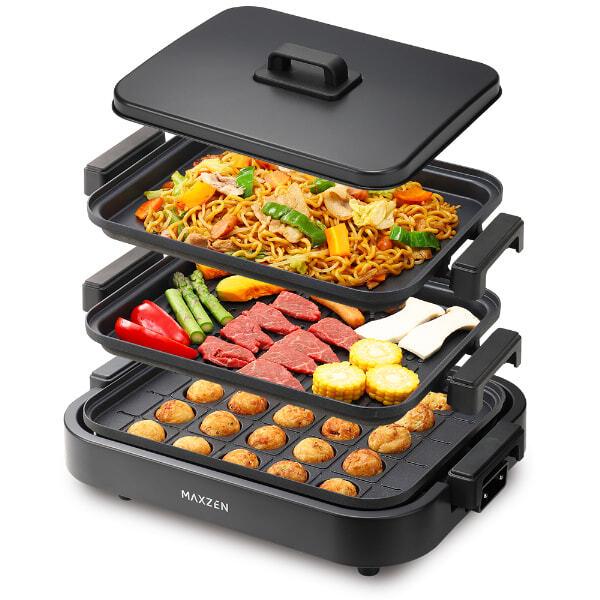MAXZEN（マクスゼン） ホットプレート 鍋 焼肉 たこ焼き 温度調整
