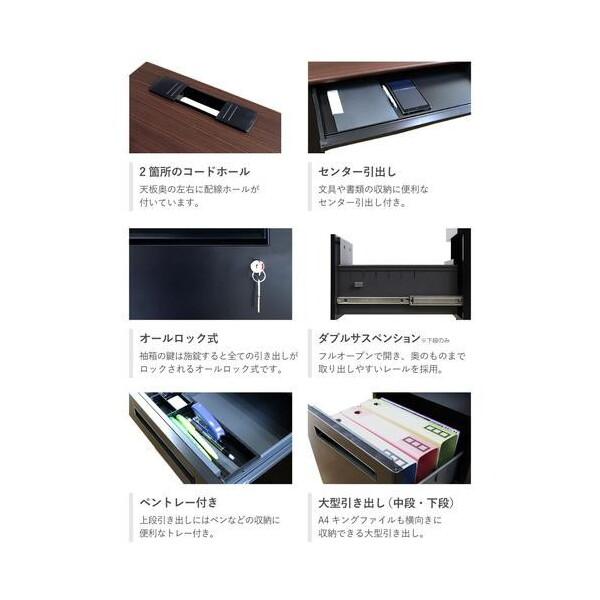 法人限定 Netforce LKD-107B-W-BK-DBR-3 天板ダークブラウン 本体ブラック 片袖机 (W1000 3段) メーカー直送_2