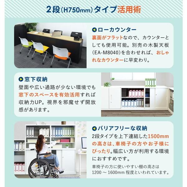 法人限定 Netforce EA-8040-2H2-W-BK ブラック 引戸書庫 2段 スチール (幅800×奥行400×高さ750mm) メーカー直送_5