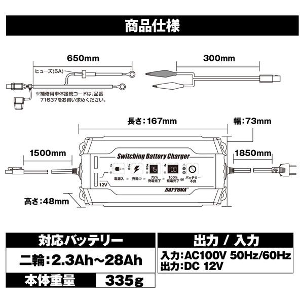 デイトナ 95027 スイッチングバッテリーチャージャー12V(回復微弱充電  