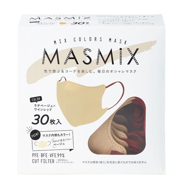 川本産業 MASMiXマスク ラテベージュ×ワインレッド 30枚入