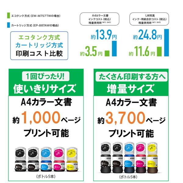 EPSON EW-M757TB ブラック A4インクジェット複合機(コピー/スキャナ) エコタンク搭載の画像