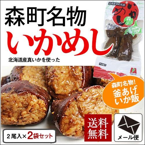 イカめし いか森っ子めし 2尾入り×2袋セット メール便 北海道産 いか飯 いかめし レトルト 真空パック お土産 おつまみ｜sakenosakana