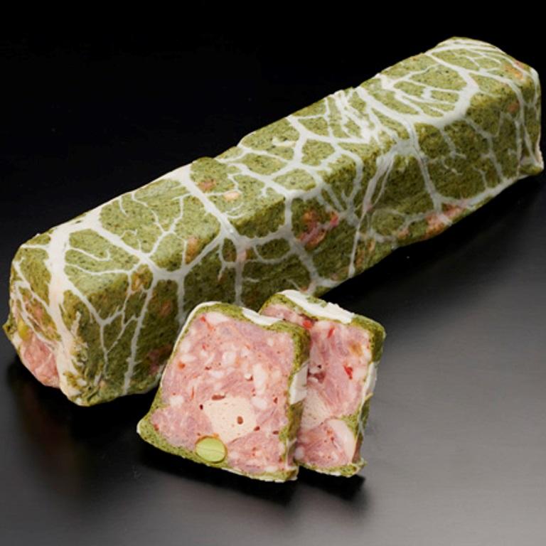 豚肉と鶏肉のプチテリーヌ 600g X1本 ほうれん草 枝豆 赤ピーマン