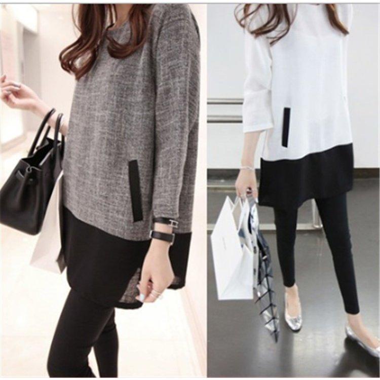 激安通販の ブラウス シャツ チュニック レディース ゆったり 大きいサイズ 体型カバー カットソー ワンピース 切り替え ロング プルオーバー カジュアル 長袖 春