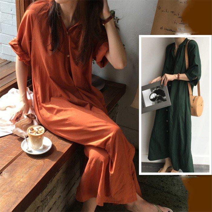 シャツワンピース ロング レディース チュニック 春 ワンピース 綿麻混風 五分袖 ロングワンピース マキシ ロングシャツ ゆったり 体型カバー ロングシャツ コーデ 大きいサイズ 無地 チュニック 夏 Cd Bh Sakidorishop 大型配送 の