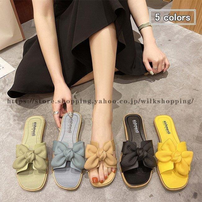 サンダル レディース ミュール 蝶結び スリッパサンダル フラット底 スリッパ レトロ 靴 夏 フラットサンダル 美脚 サマーサンダル 夏シューズ 人気ショップ