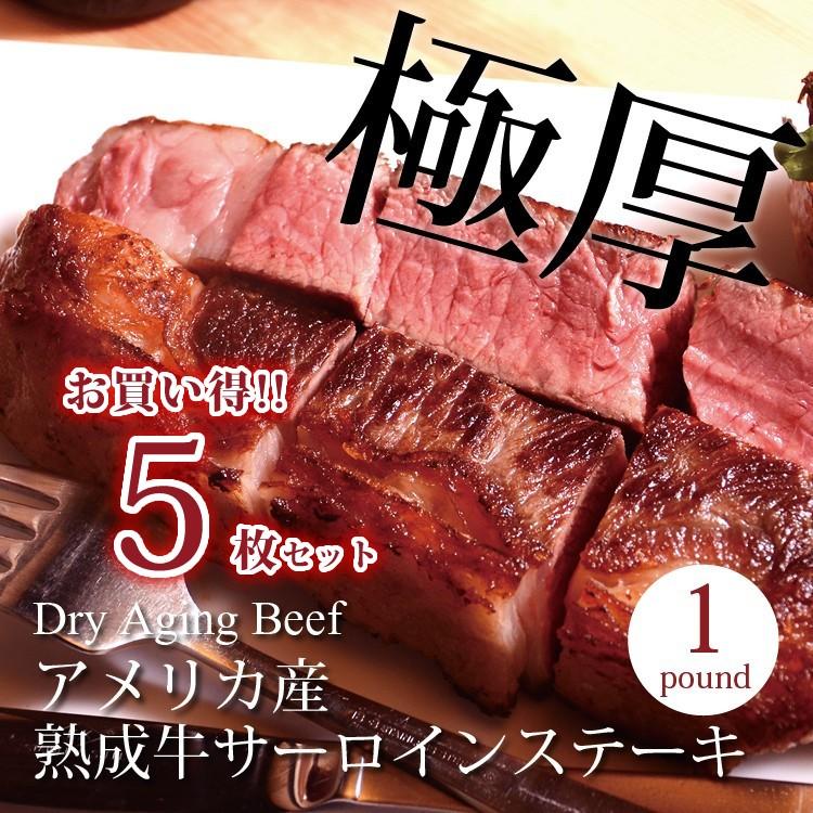 アメリカ産 熟成牛 サーロインステーキ  1ポンド(450g) ５枚セット!! 熟成肉 お祝い あすつく対応｜saku2