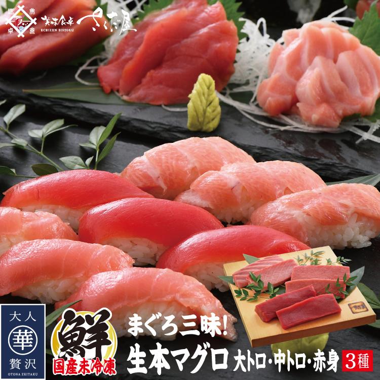 国産本生マグロ 大トロ 中トロ 赤身 贅沢３種盛り 合計たっぷり900gセット 本鮪 刺し身 生まぐろ 海鮮丼 贈り物 爆買 お中元 父の日 ギフト