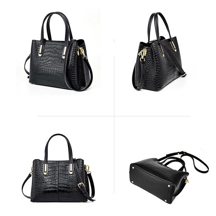 クロコダイル 押し型レザー ハンドバッグ レディース 2way 本革 革 黒