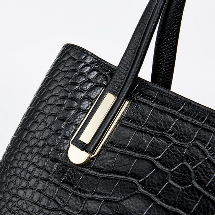 クロコダイル 押し型レザー ハンドバッグ レディース 2way 本革 革 黒