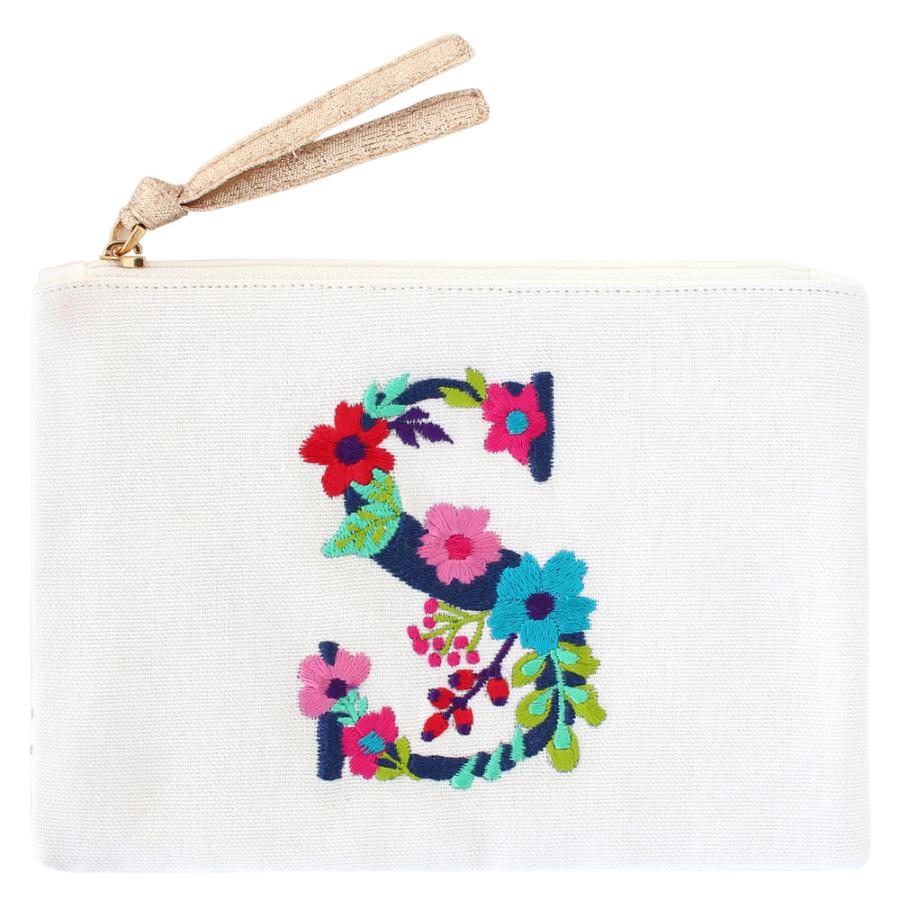 花柄 刺繍ポーチ レディース アルファベット かわいい イニシャル