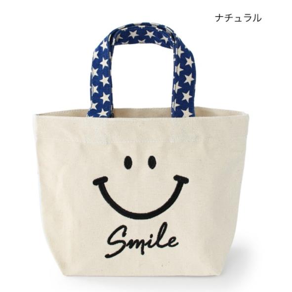 スマイル ミニトートバッグ キャンバス地 刺繍 スマイリーグッズ 星柄