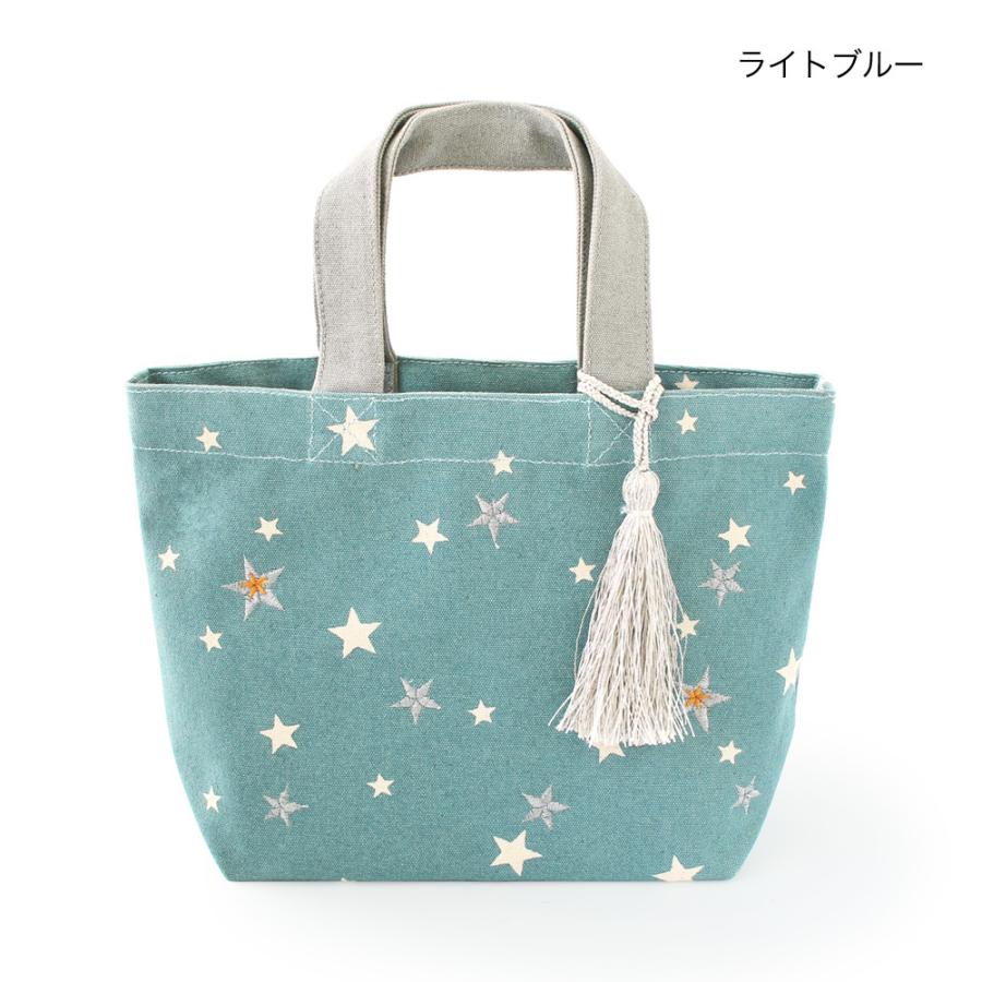 タッセル付き 星柄刺繍バッグ スター 刺しゅう トートバッグ