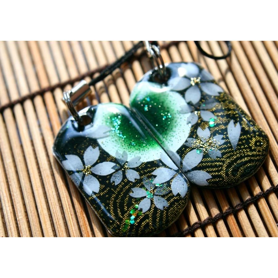 ハンドメイド ネックレスとブレスレット セット 絵柄がつながるペアアクセサリー『津』和柄 桜 工芸 職人 ネックレス
