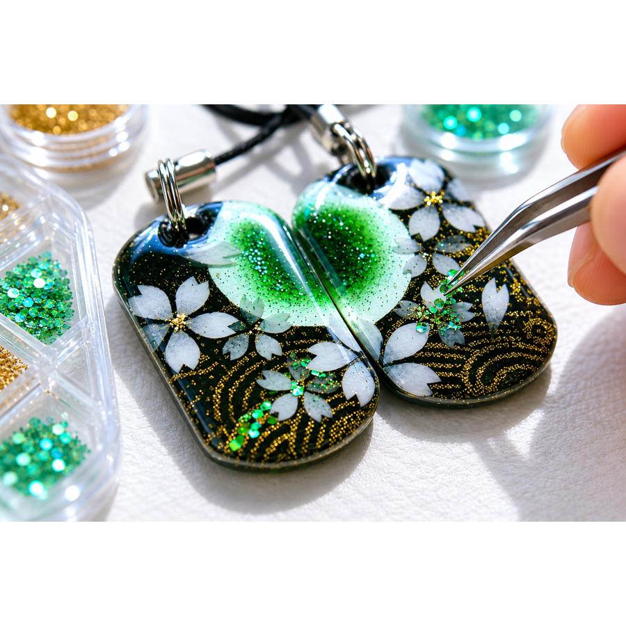 ハンドメイド ネックレスとブレスレット セット 絵柄がつながるペアアクセサリー『津』和柄 桜 工芸 職人 ネックレス