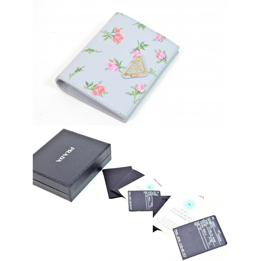 34.5　PRADA　プラダ　水色　花柄　イニシャル　【未使用に近い】 PRADA（プラダ） 【未使用品】プラダ 1MV204 二つ折り 財布 花柄