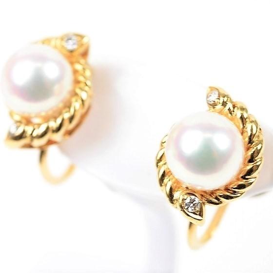 MIKIMOTO 【美品】ミキモト K18 ダイヤ パール イヤリング : サクラ 