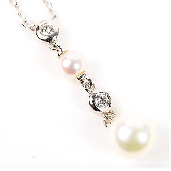 K18WG ダイヤ　パール　ネックレストップ k18WGダイヤ〜パールネックレス