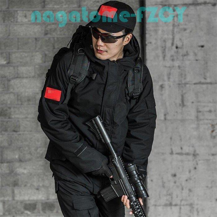 メンズジャケット迷彩服戦闘服防寒裏起毛ブラックサバゲー装備軍服アーミーコスプレ迷彩柄作業服ゲーム服スパッツ- 迷彩ズボン(ブラックカム)戦闘服