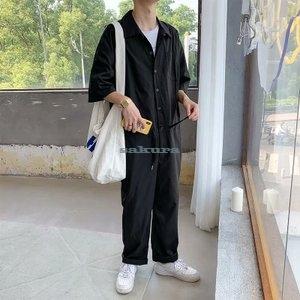 オーバーオール オールインワン おしゃれ メンズ 夏新作 つなぎ ツナギ おしゃれ 5分丈 無地 カジュアル カーゴつなぎ 折襟 ワーク 通学