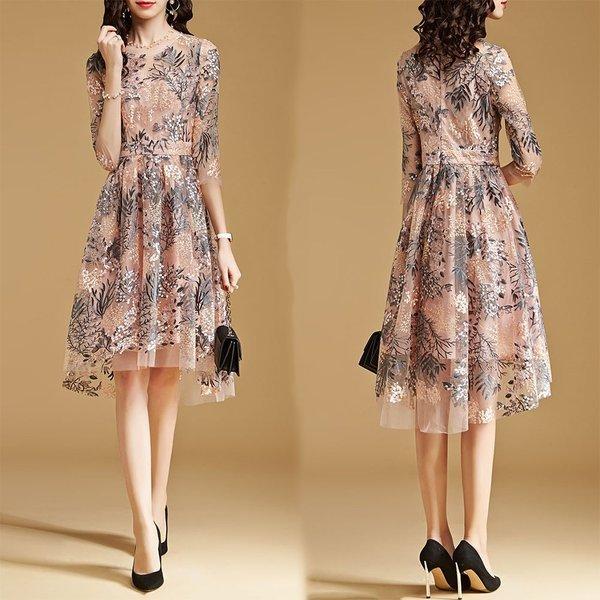 ワンピース パーティードレス レディース 安い 可愛い 結婚式 ワンピースドレス 花柄 Aライン 上品 ミディアム丈 ピンク Sakura Vwhlg719 サクラ 通販 Yahoo ショッピング